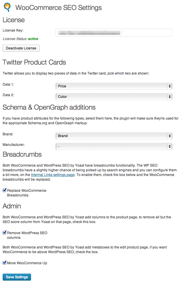 Screenshot of Yoast WooCommerce SEO plugin admin screen.
