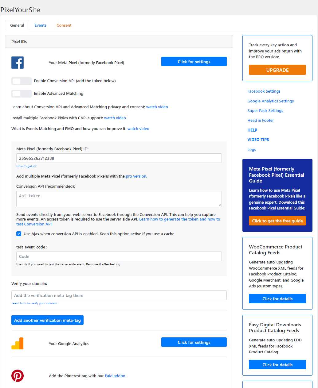 Configure the PixelYourSite plugin.
