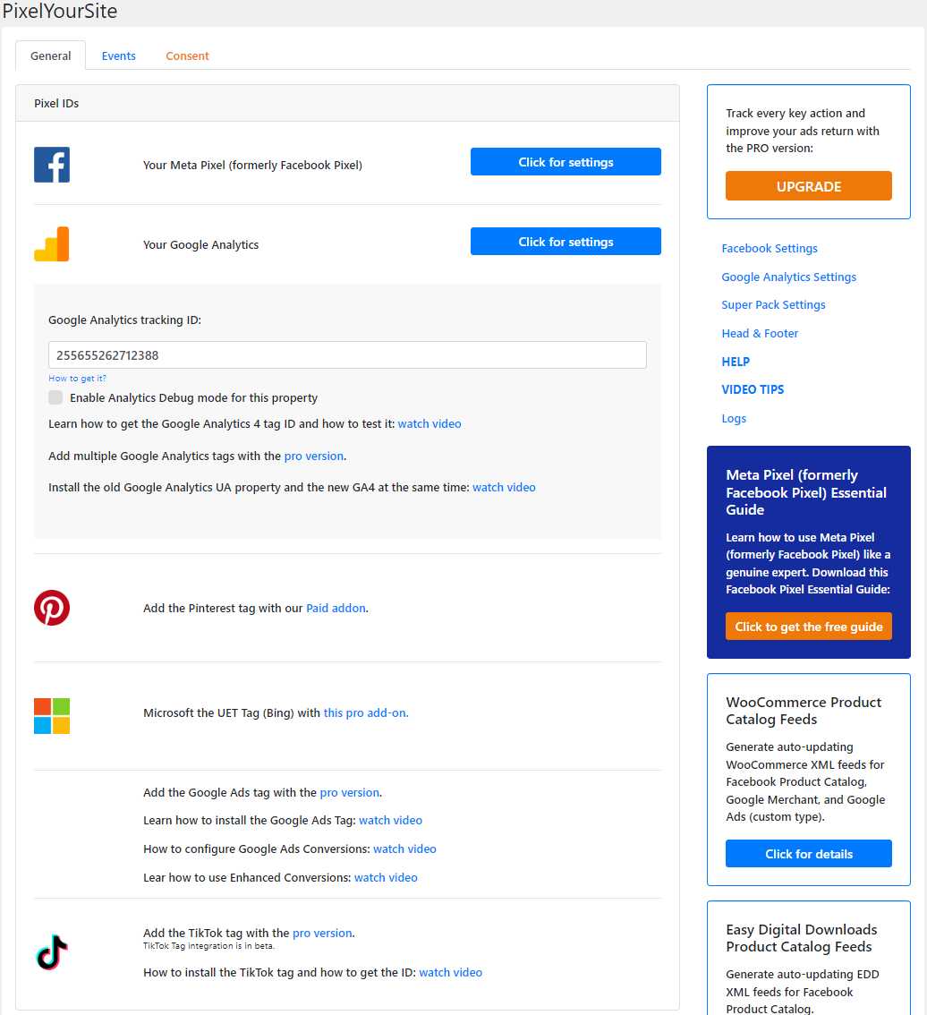 Google Analytics settings