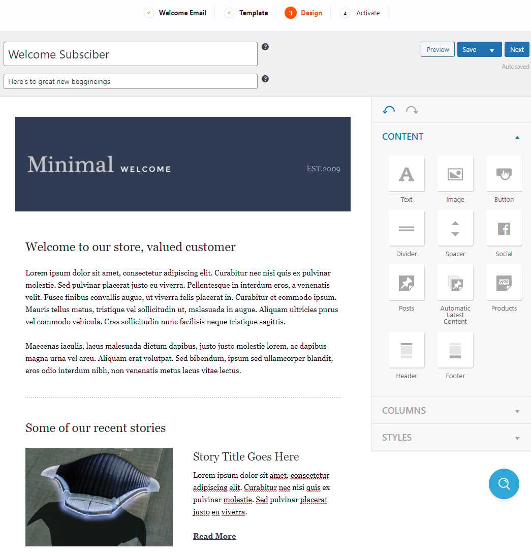 Welcome email preview