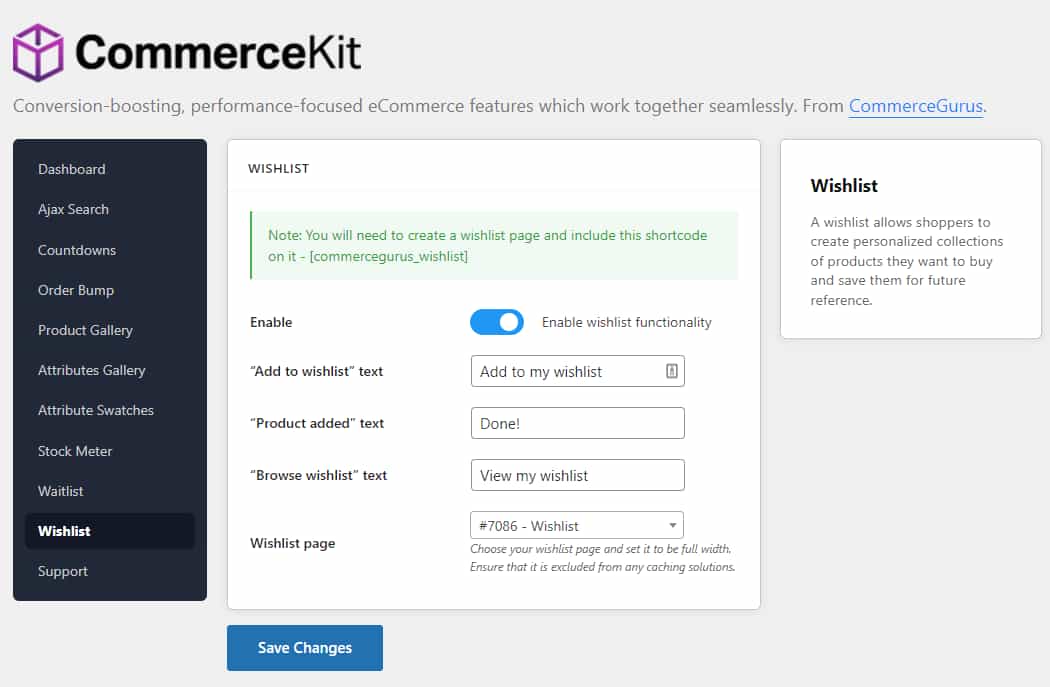 WooCommerce wishlist settings