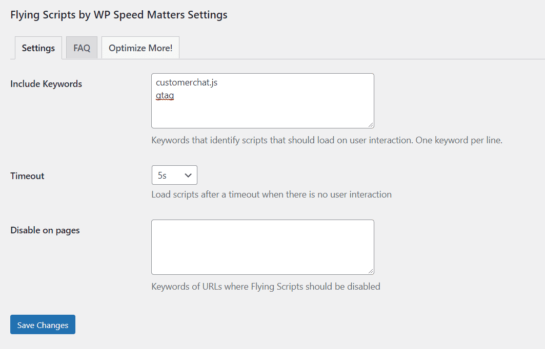 Flying Scripts settings