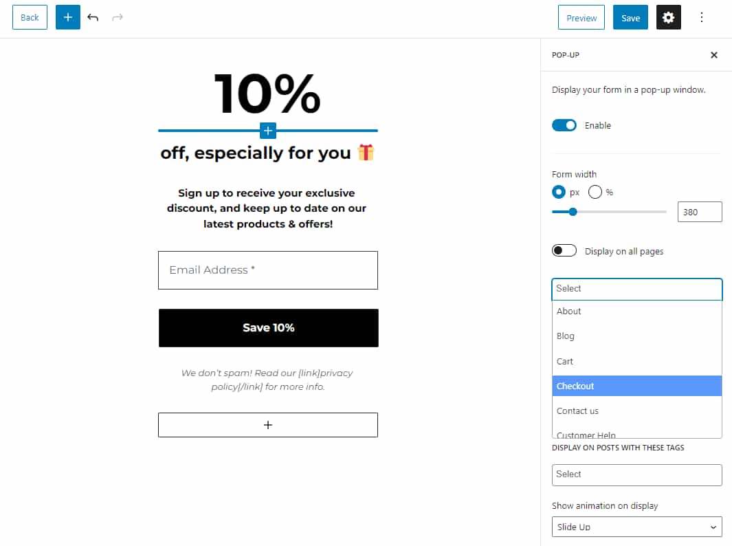 Select Checkout page