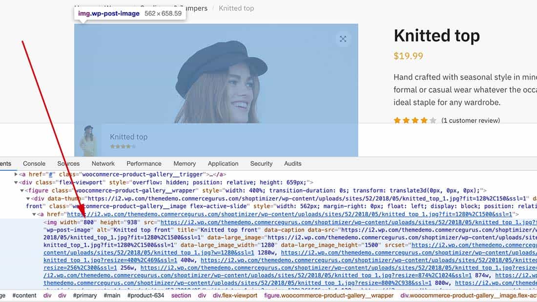 Checking the image width by using Inspect Element