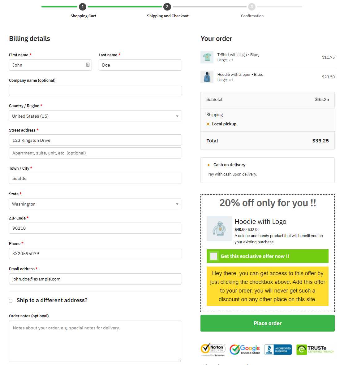 WooCommerce upsell preview