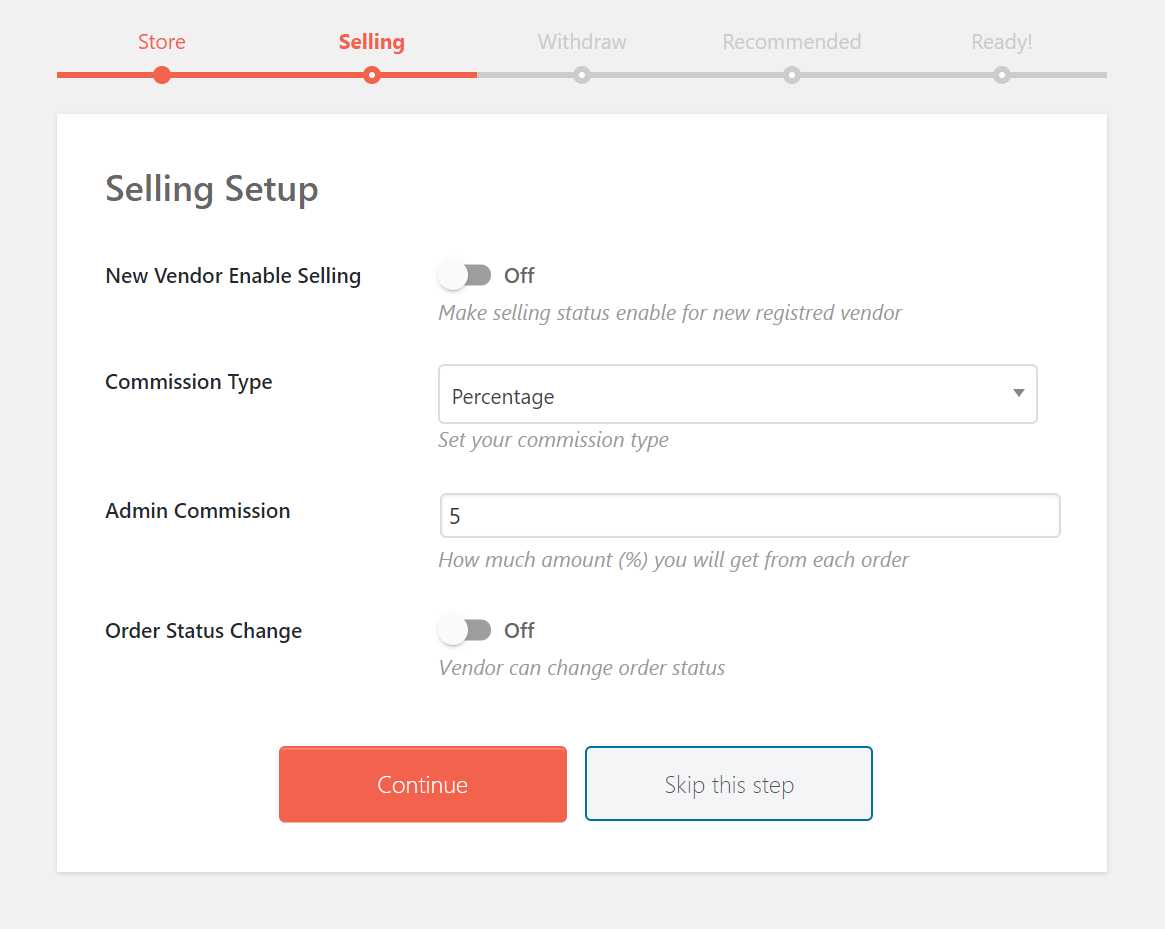Dokan setup wizard