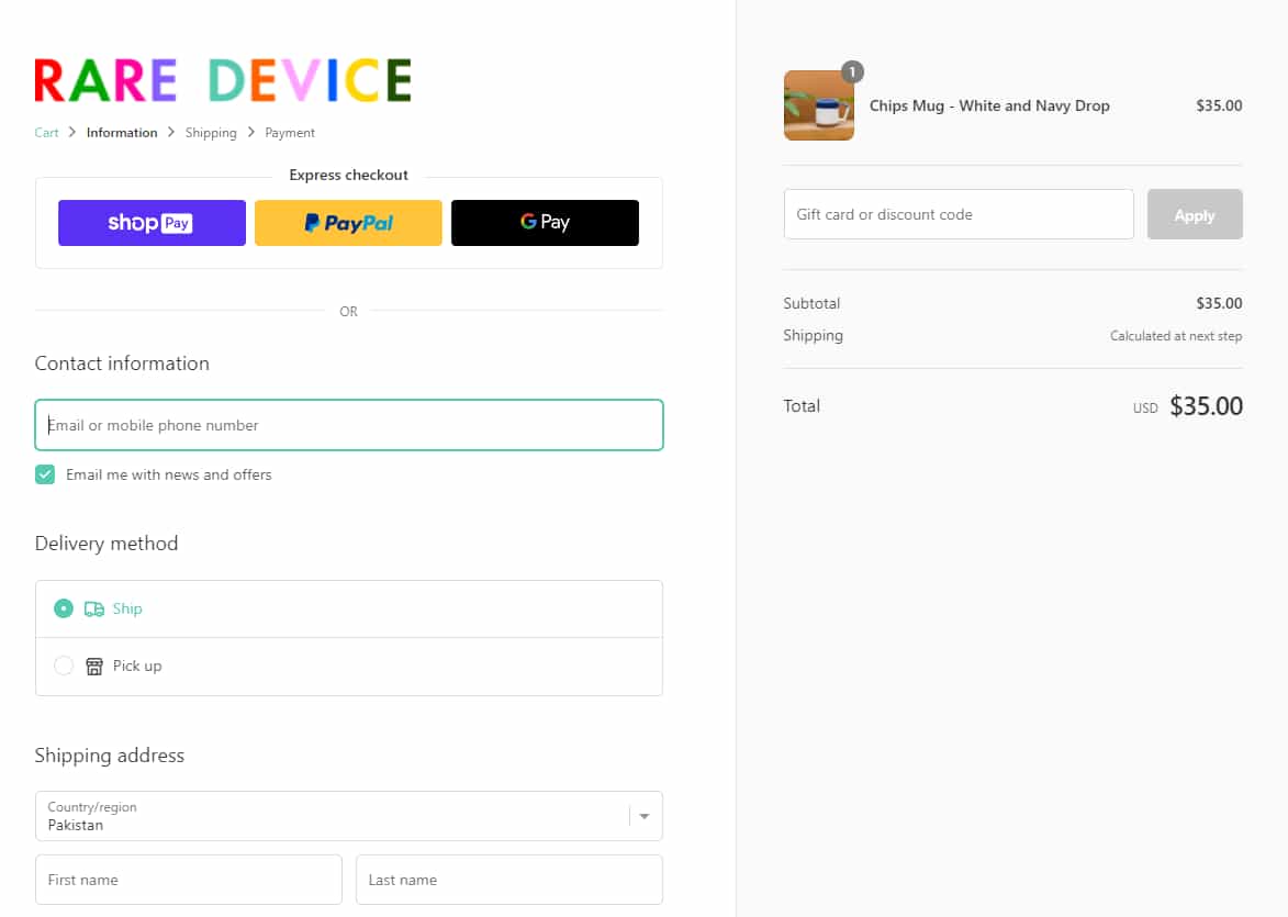 Shopify checkout flow