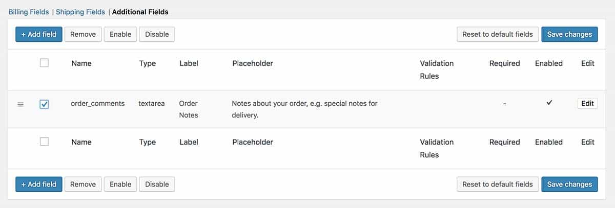 Using the Advanced Checkout Fields plugin to remove the Order Notes option