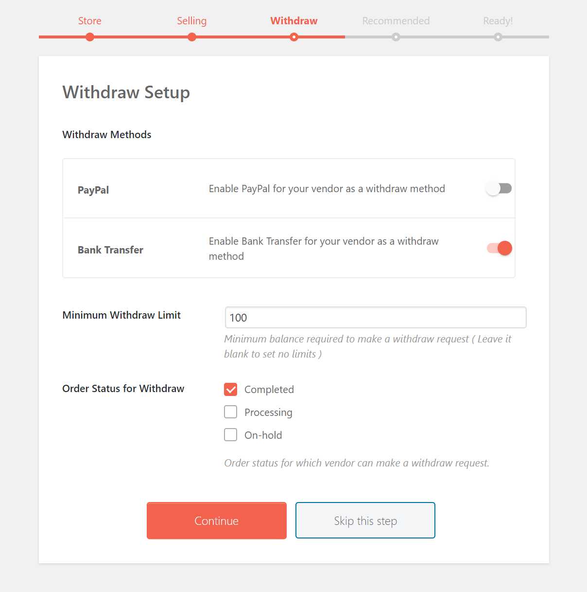 Dokan setup wizard