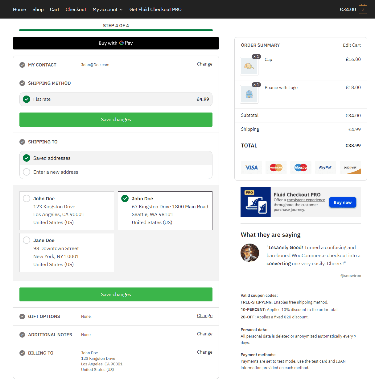 Fluid Checkout address book