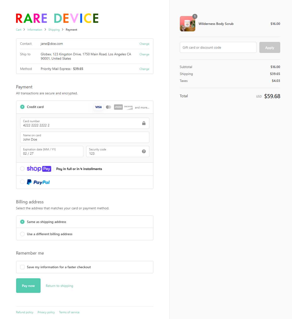 Rare Device payment