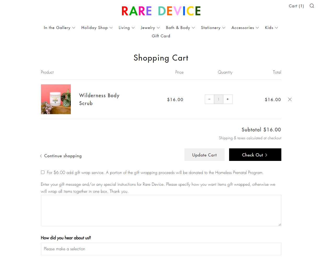 Rare Device cart page