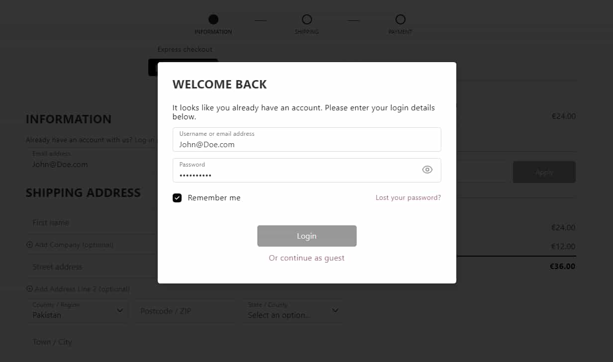 Login pop-up
