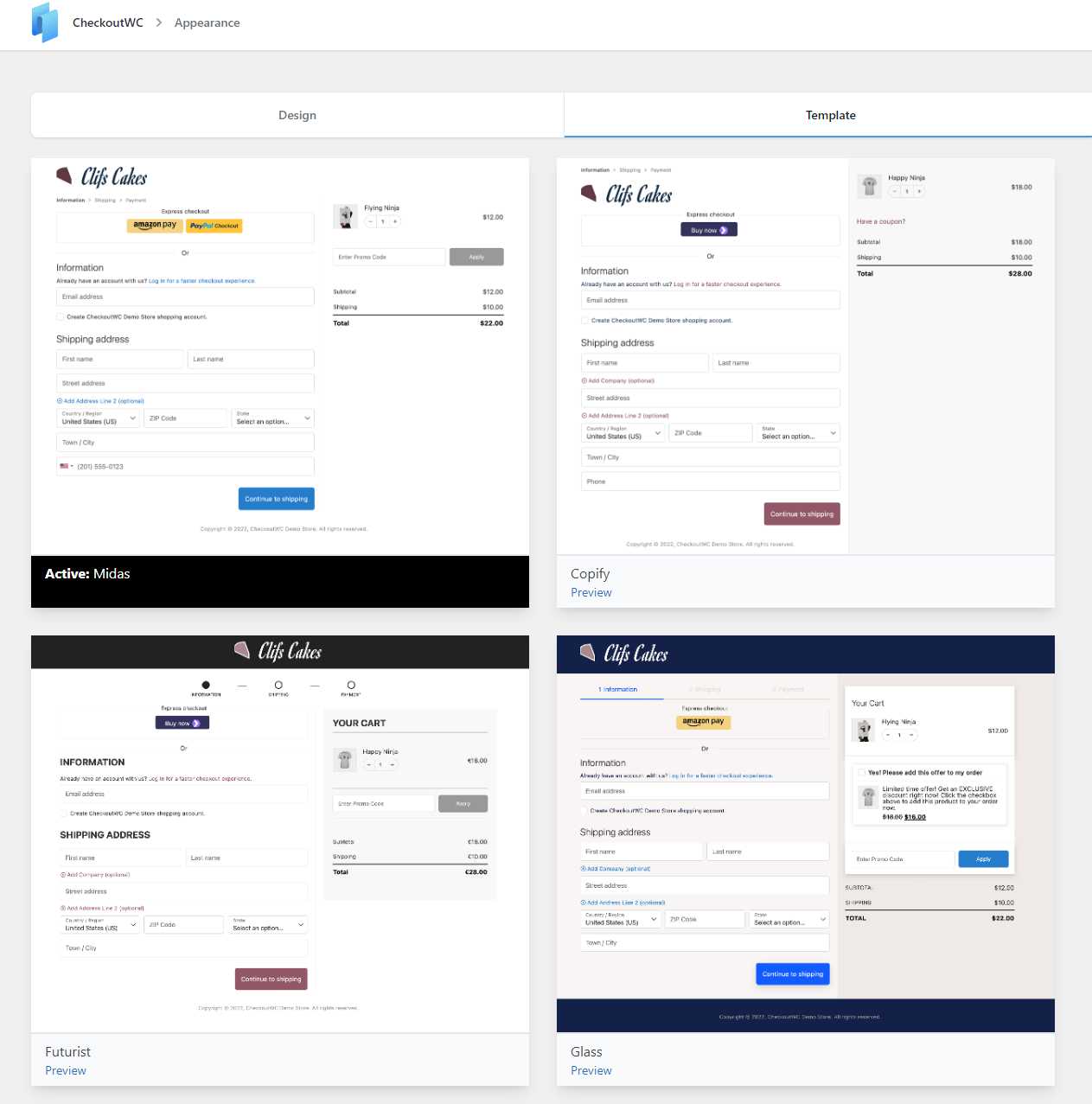 Checkout page templates