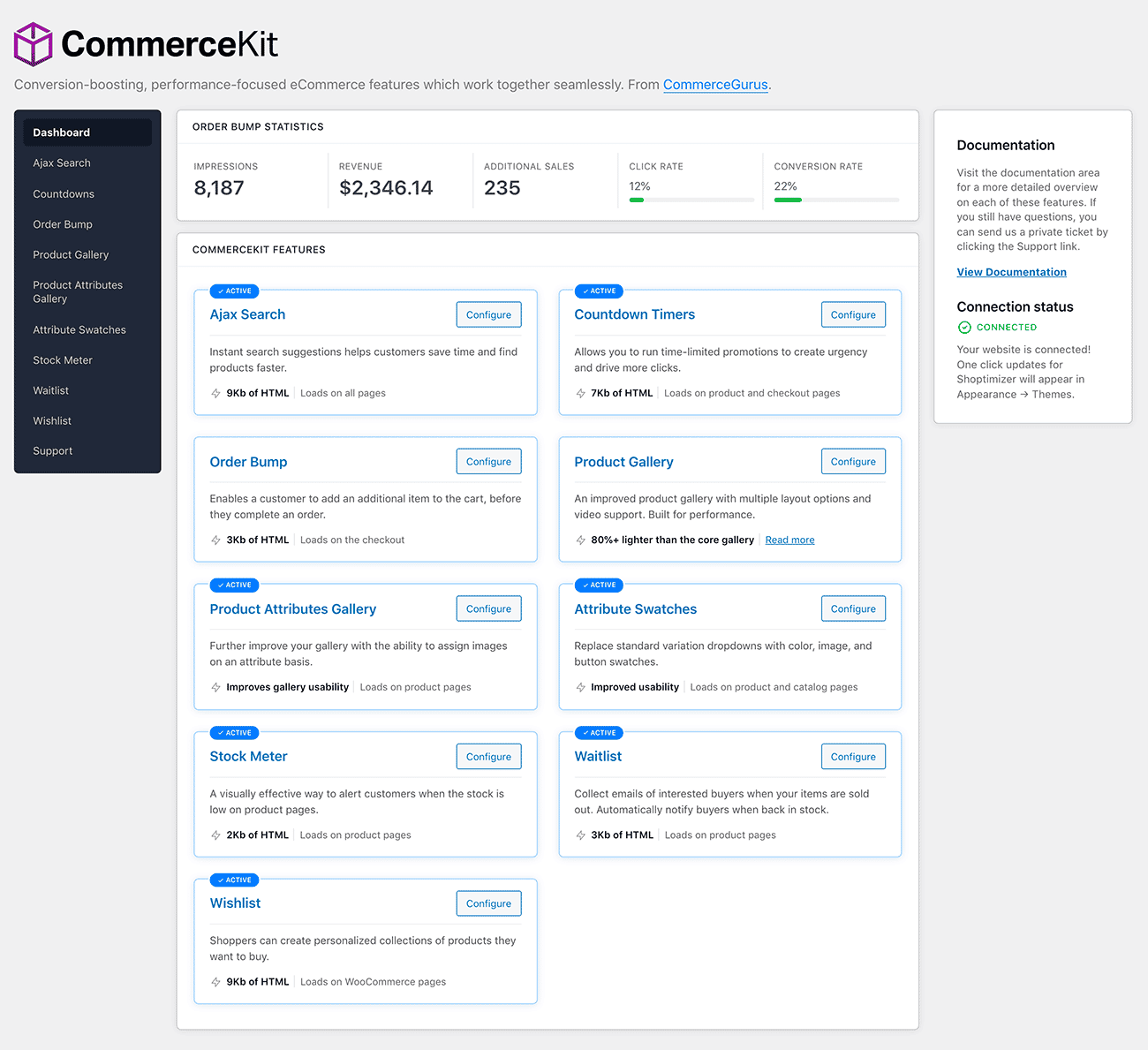 CommerceKit dashboard