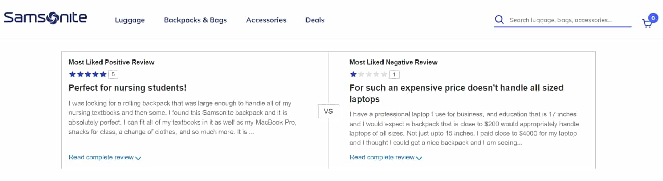 Positive and negative reviews example