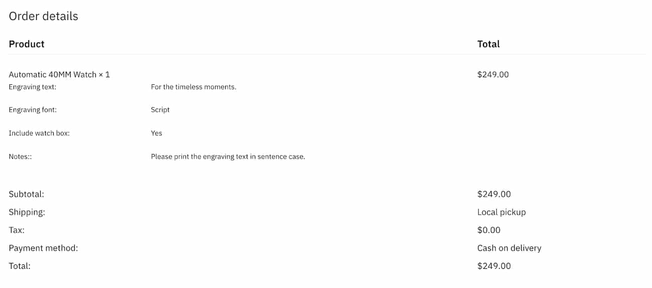 WooCommerce order details screen