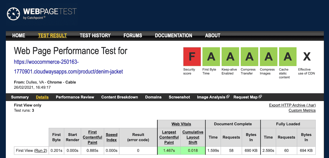 WebPageTest test