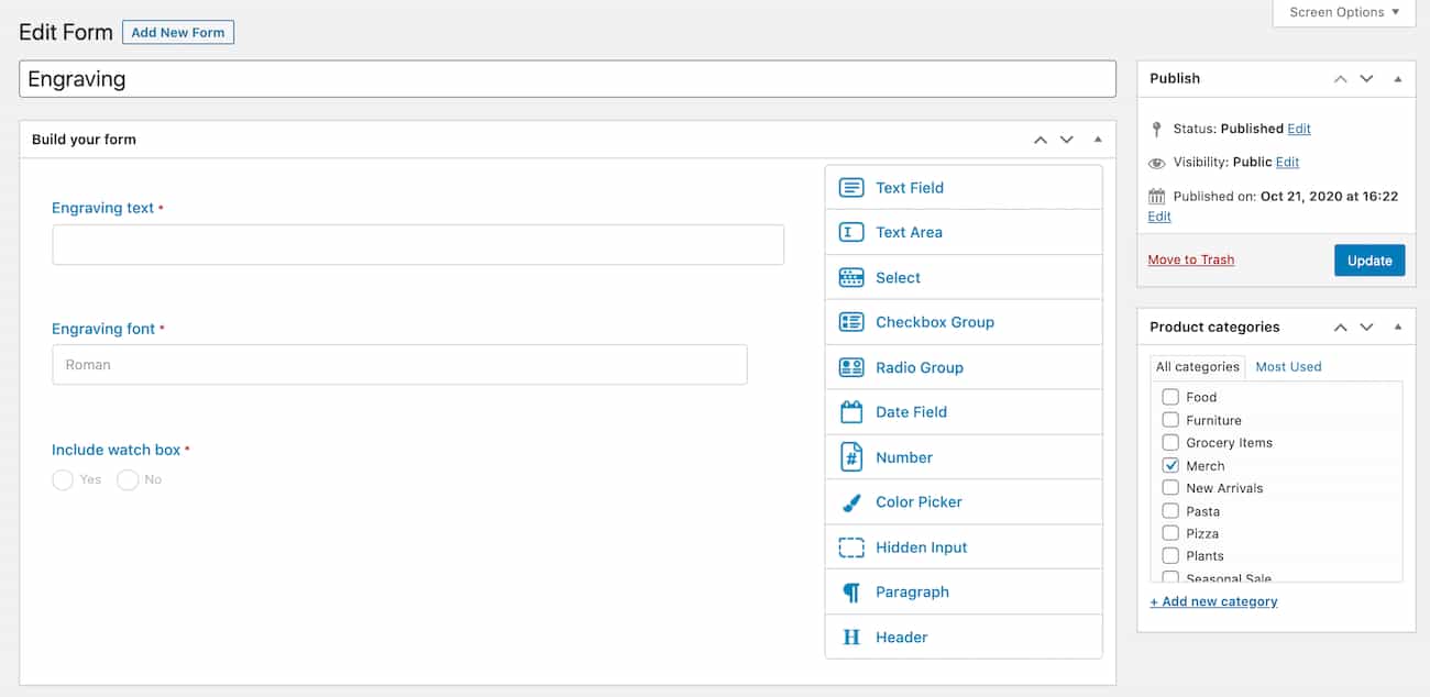Product form settings