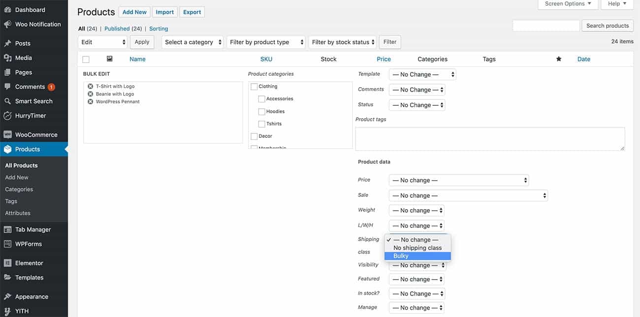 Bulk adding the new WooCommerce shipping class