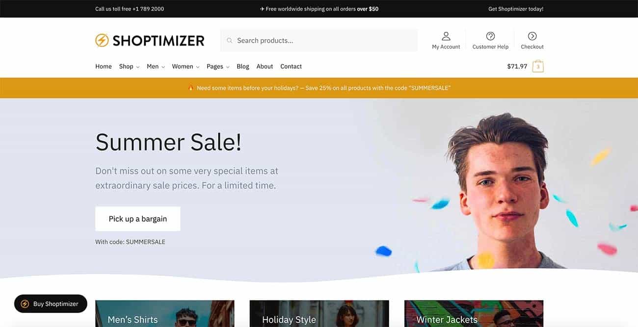 Shoptimizer WooCommerce Theme homepage (without slider)