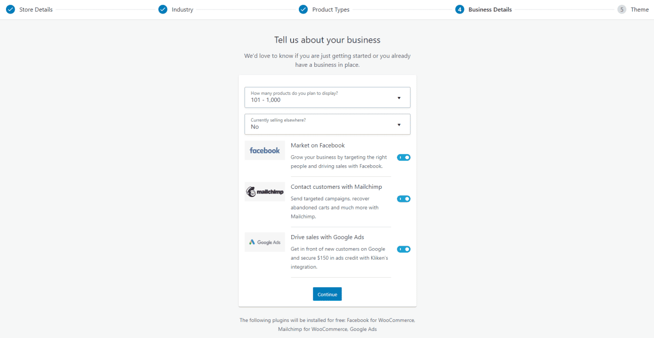 WooCommerce setup wizard