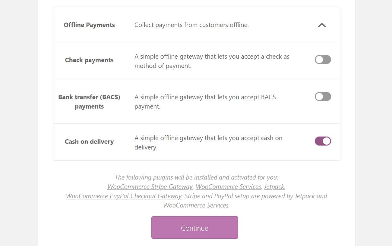 WooCommerce offline payment options