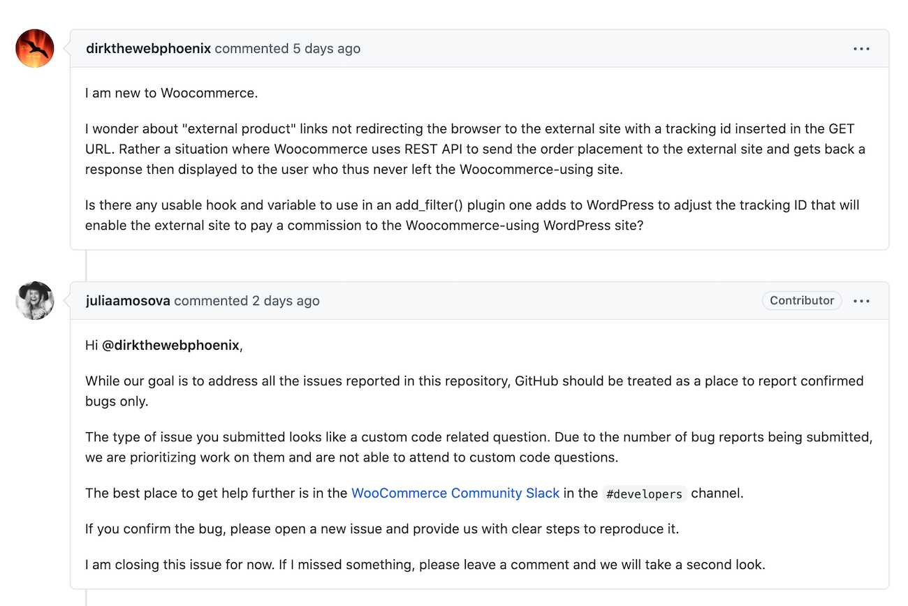 Comments on WooCommerce Github