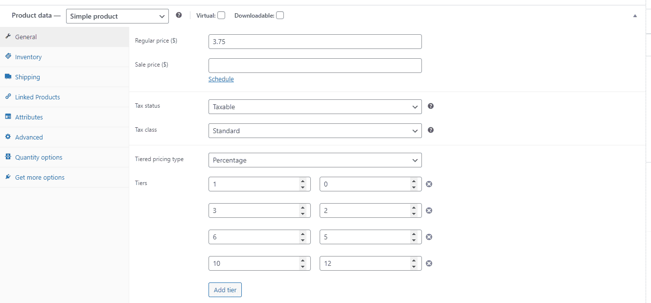 Tiered pricing rules