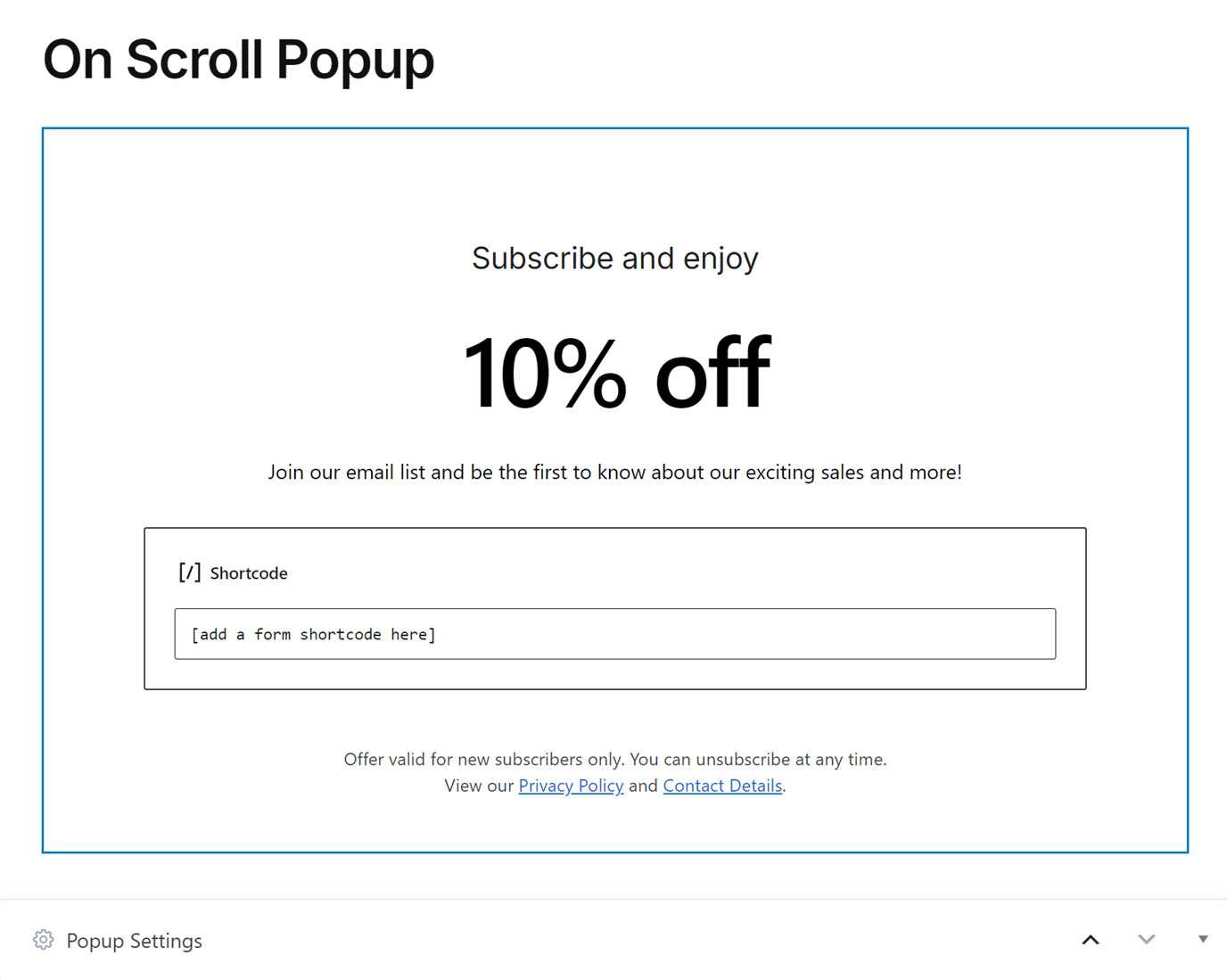Popup Editor Interface