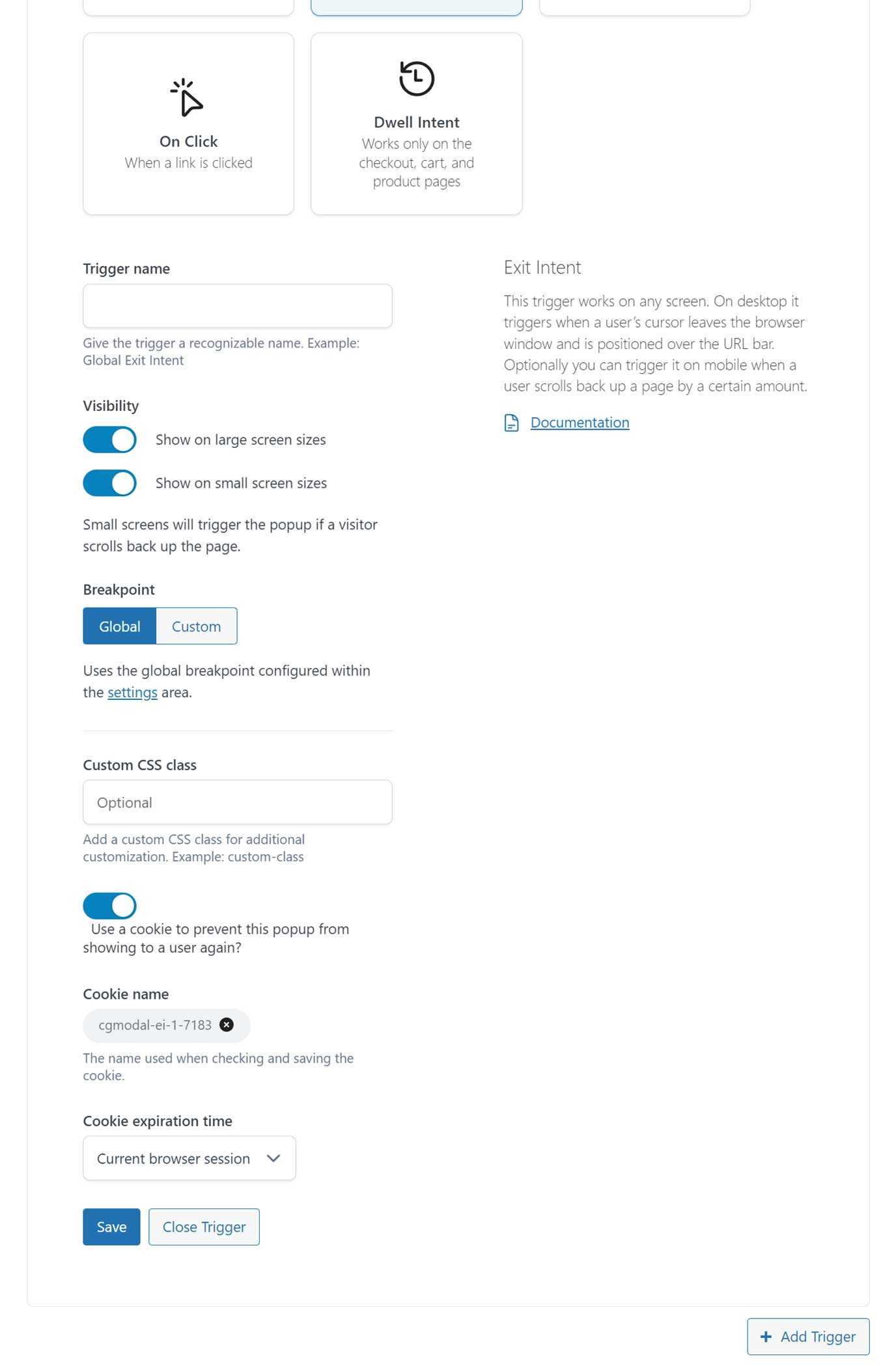 Trigger Settings Page