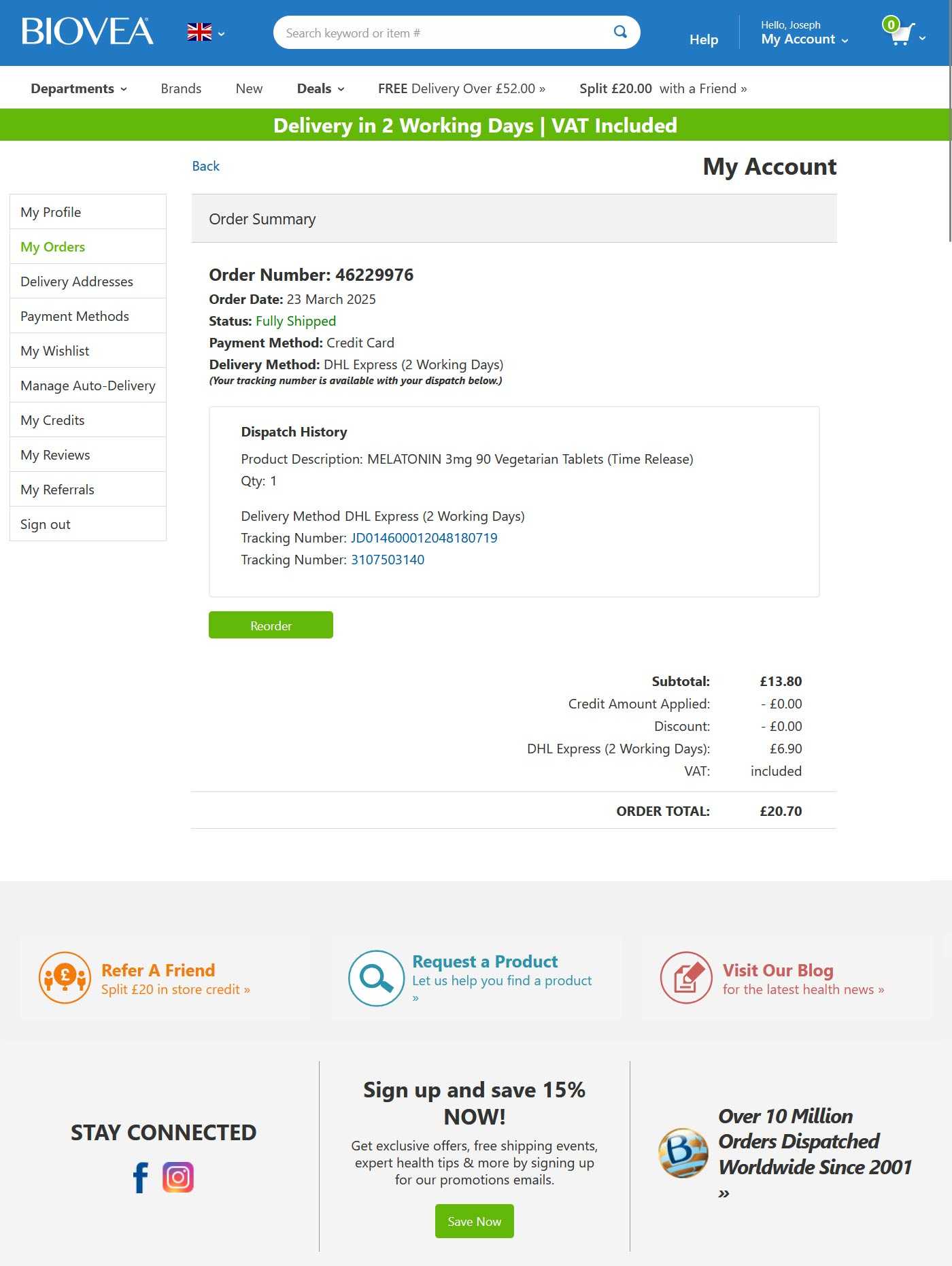 Biovea Post Purchase Page Example 