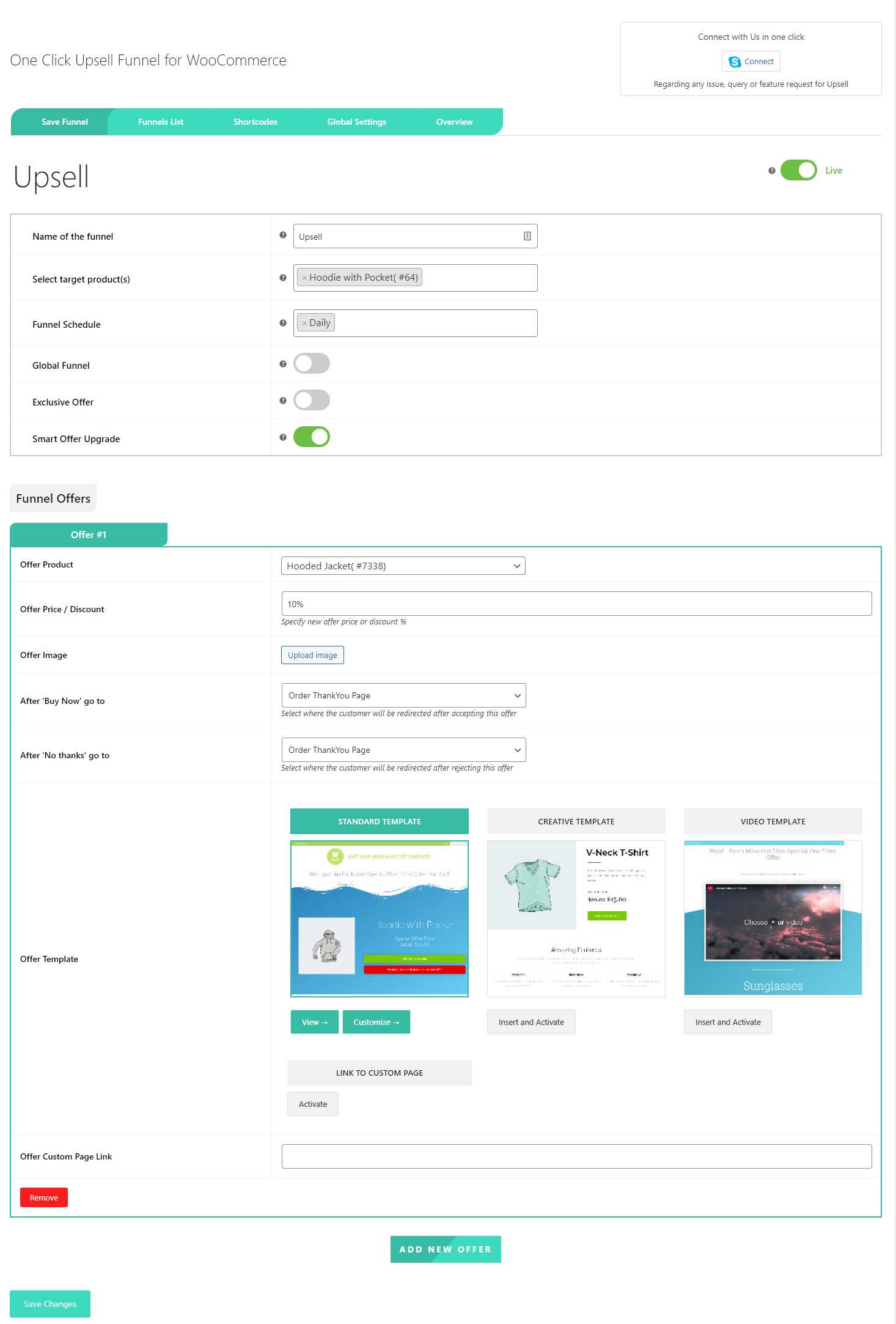 One Click Upsell Funnel for WooCommerce settings