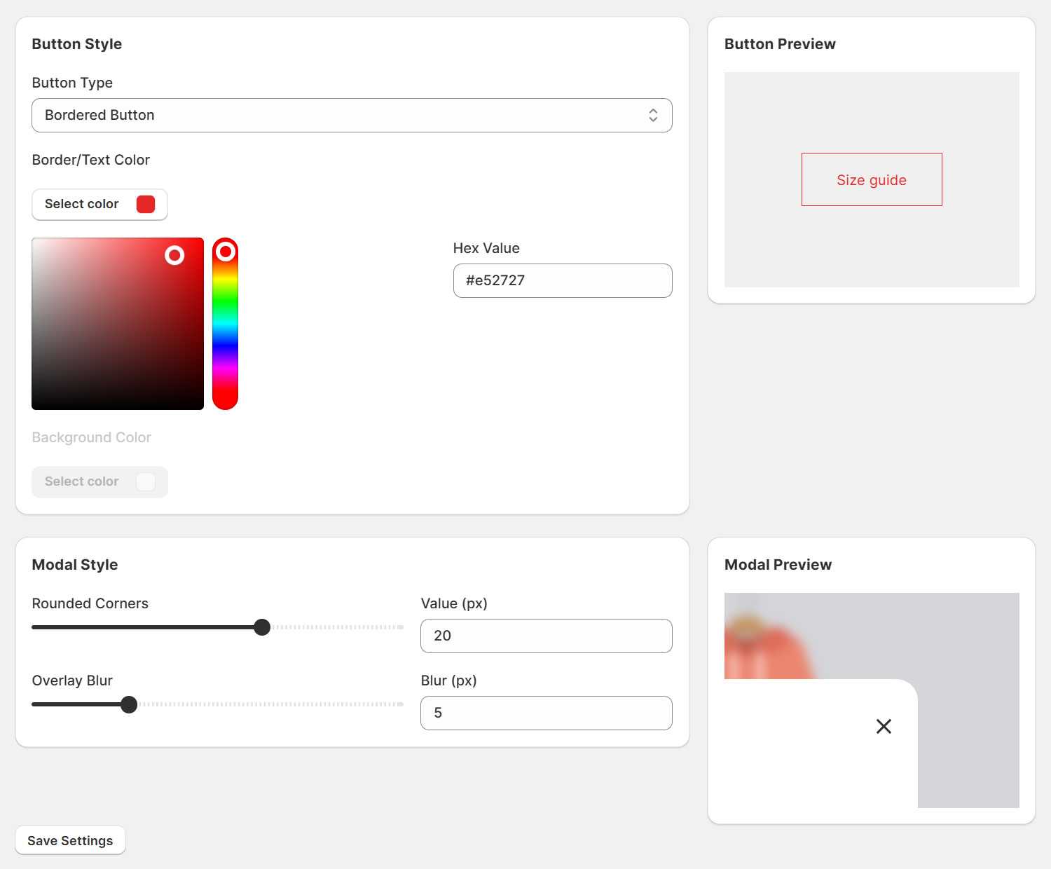 Button and Modal Settings