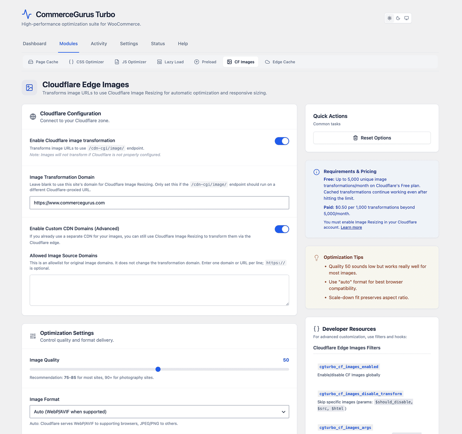 Cloudflare Images Settings in CommerceGurus Turbo
