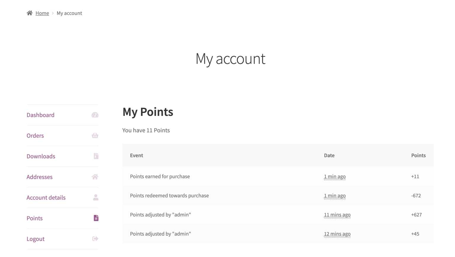 WooCommerce Points and Rewards plugin