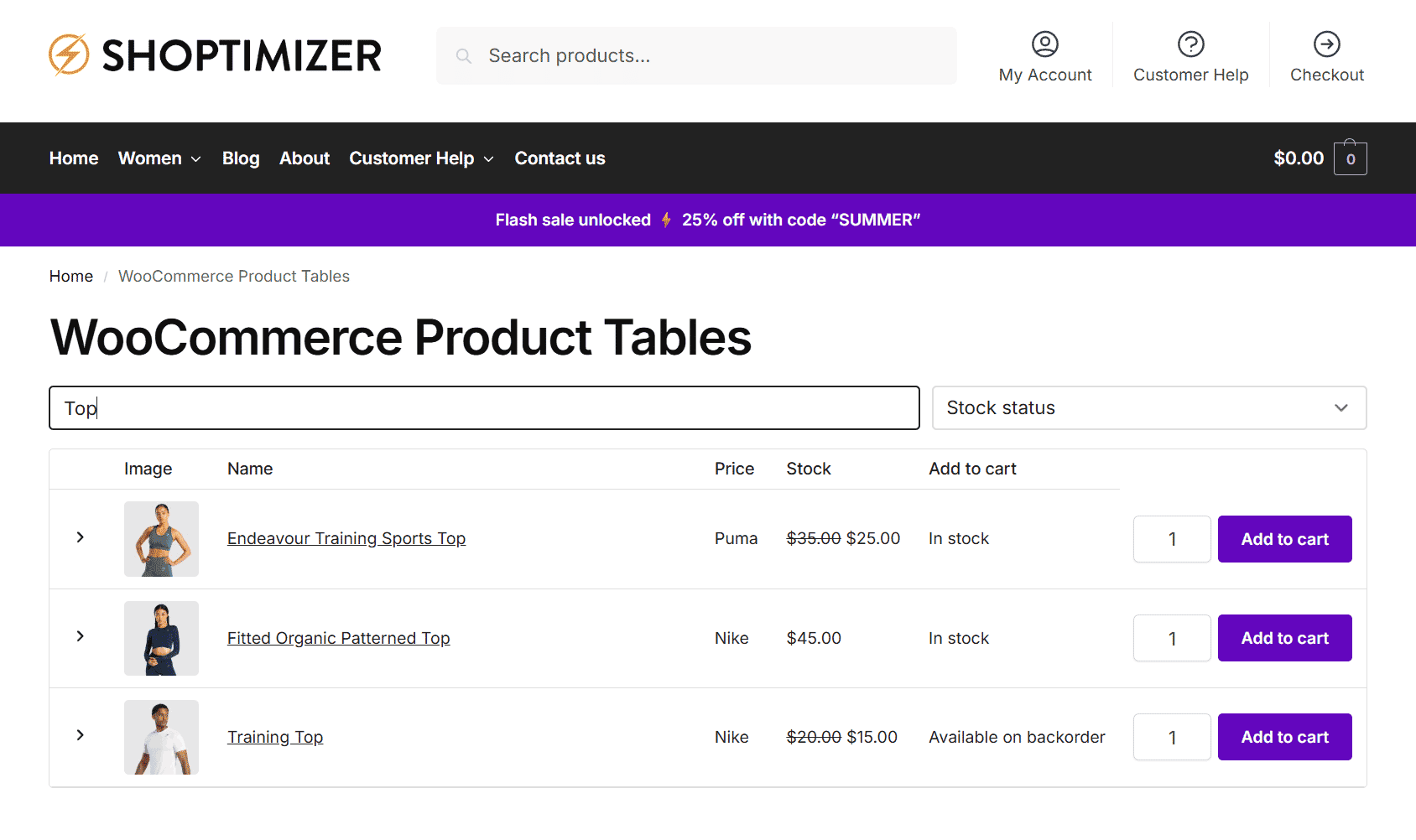 Table filters