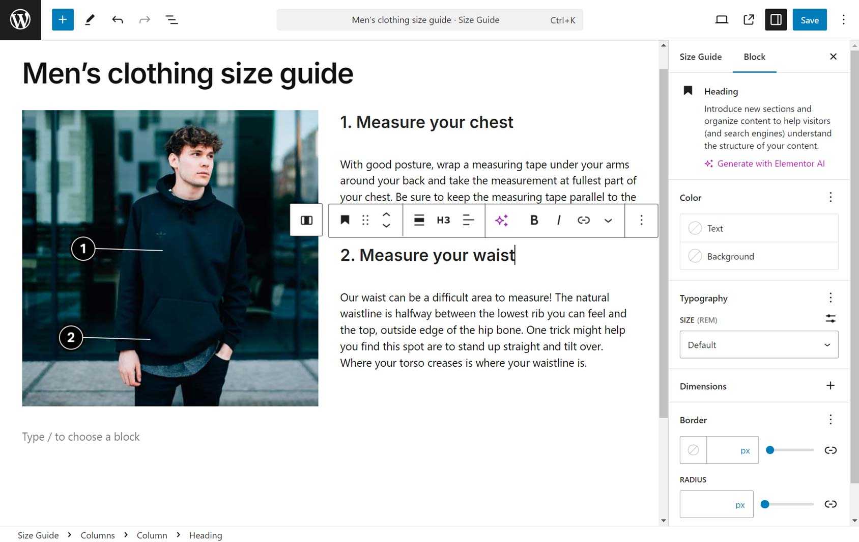 Size Guide Editor