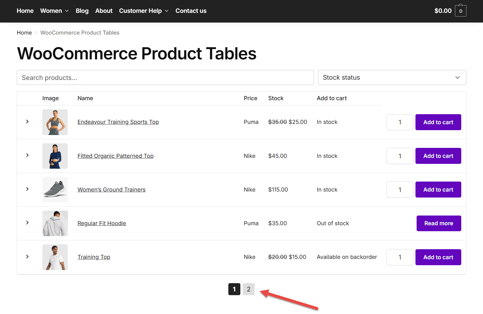 Table pagination