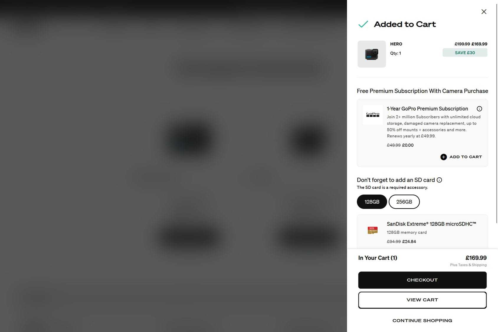 GoPro eCommerce Cart Drawer