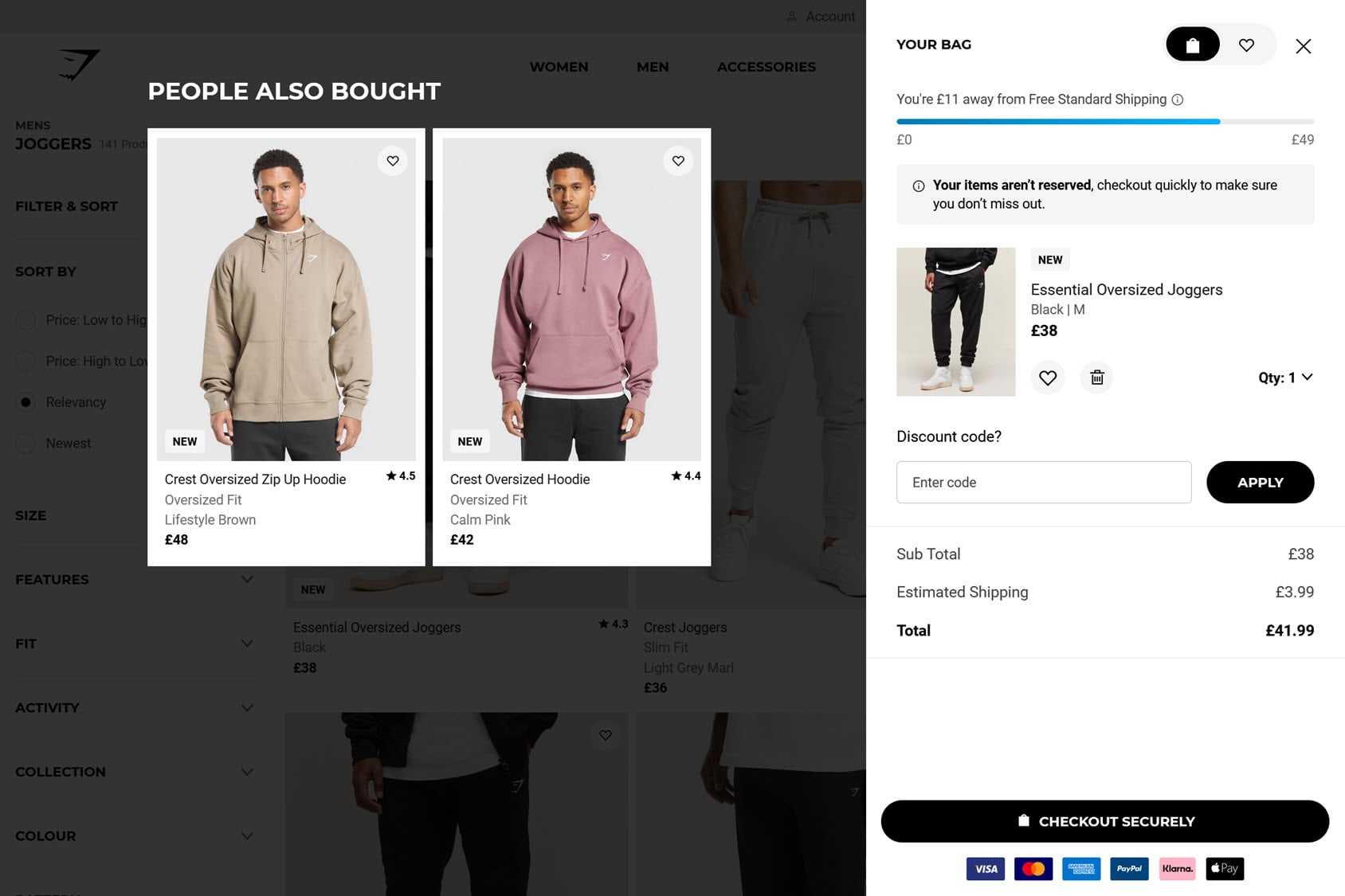 Gymshark Modal Cart Drawer Example