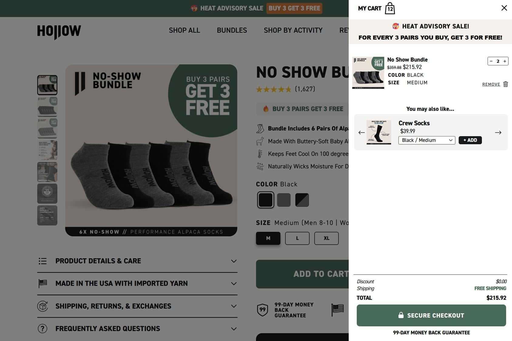 Hollow Socks eCommerce Cart Drawers Example