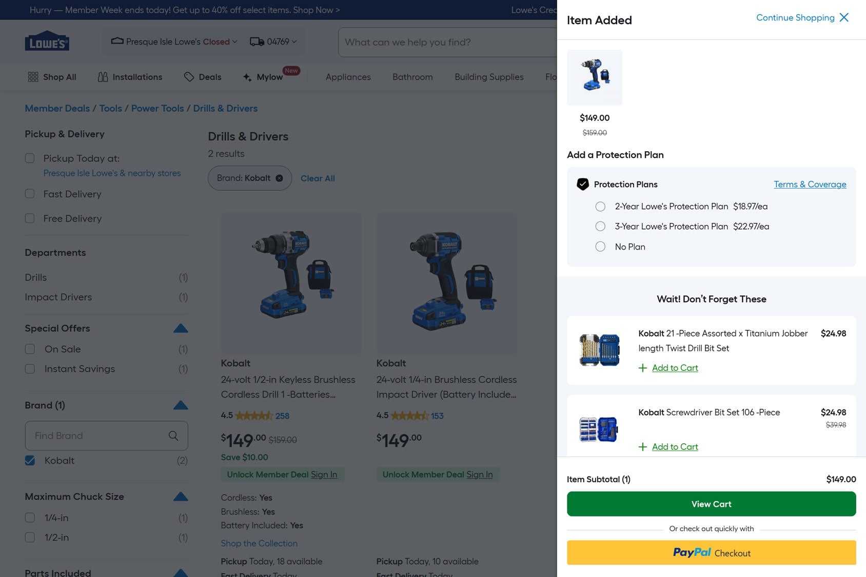 Lowes eCommerce Cart Drawer