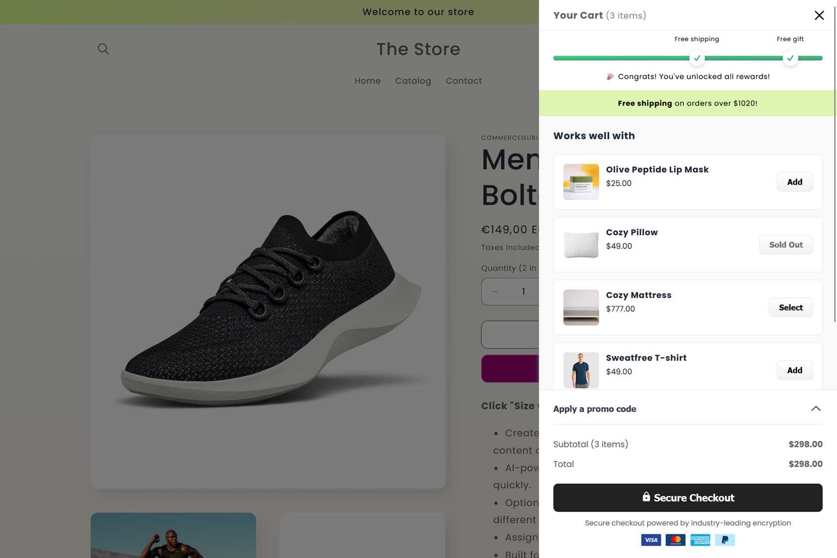 Suggested products displayed in the cart using the row layout.