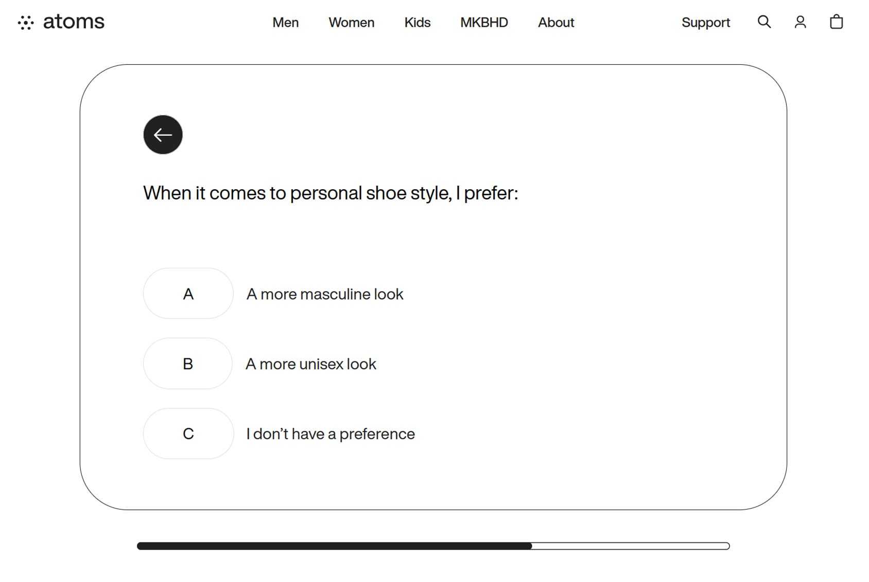eCommerce Product Quiz Examples - Atoms Shoes