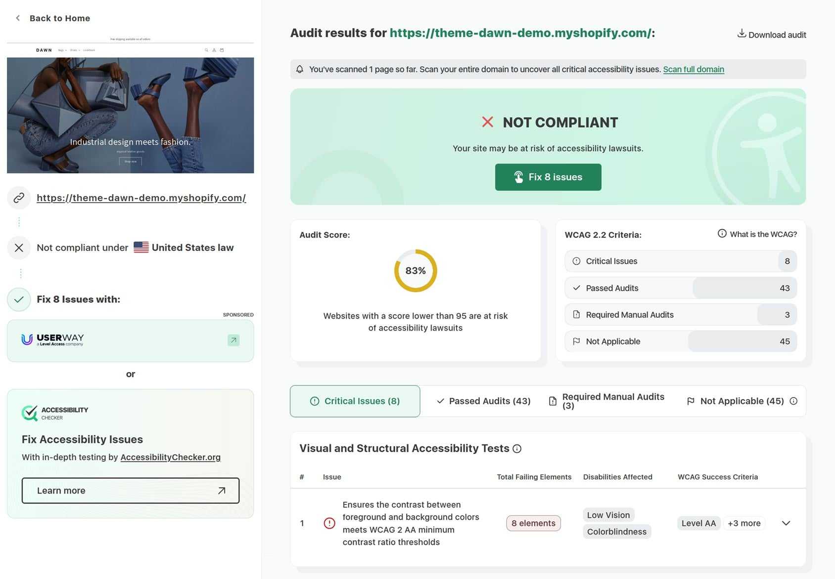 Shopify Store Accessibility Audit Example