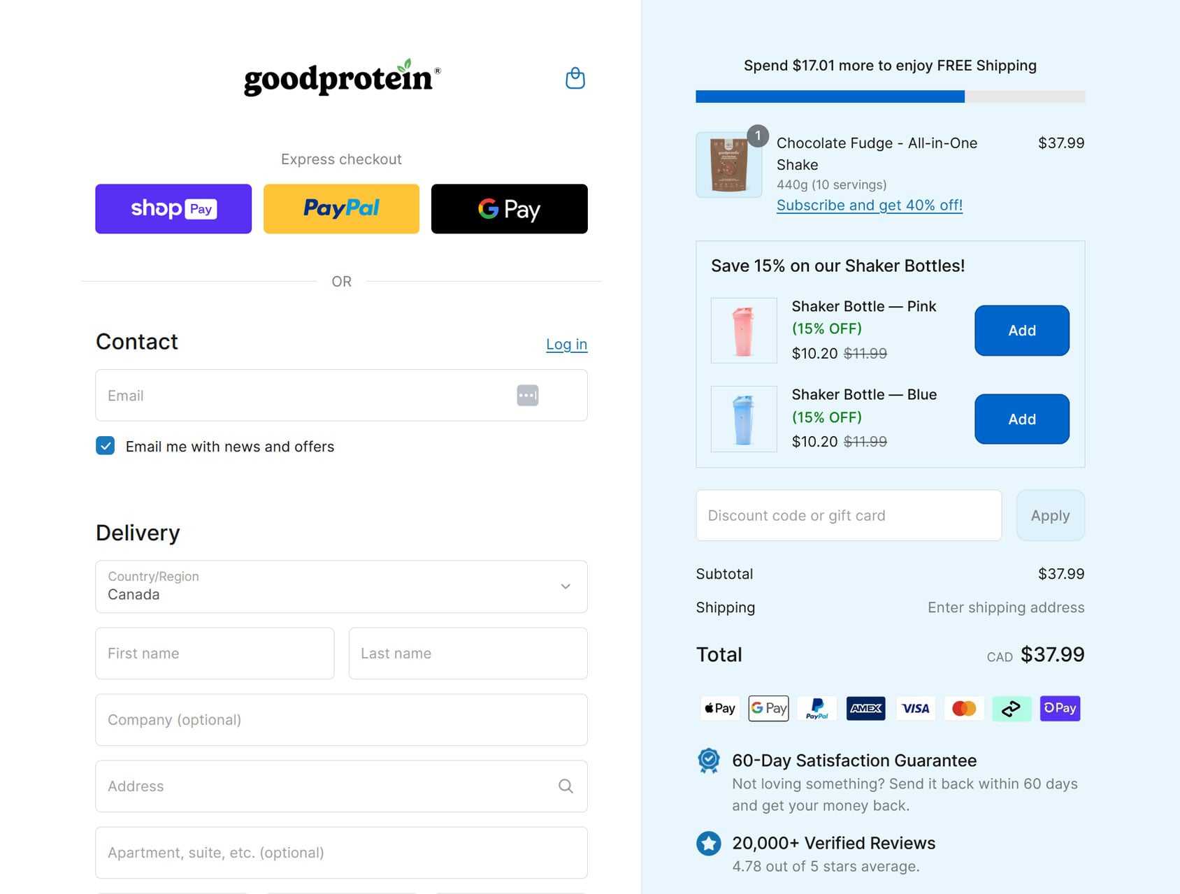 Goodprotein Upsell Example