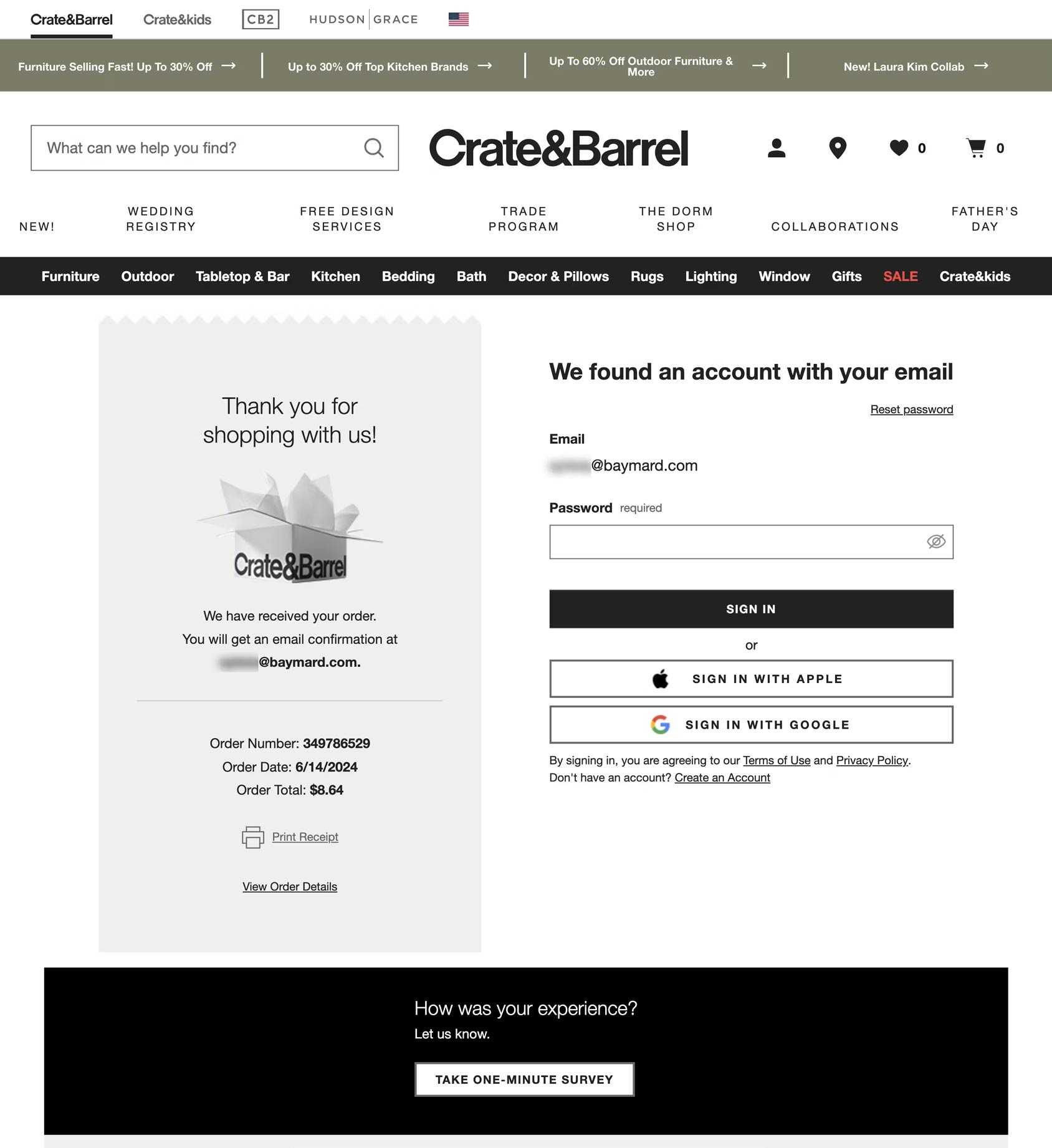 Customer Survey eCommerce Order Confirmation Page Example 