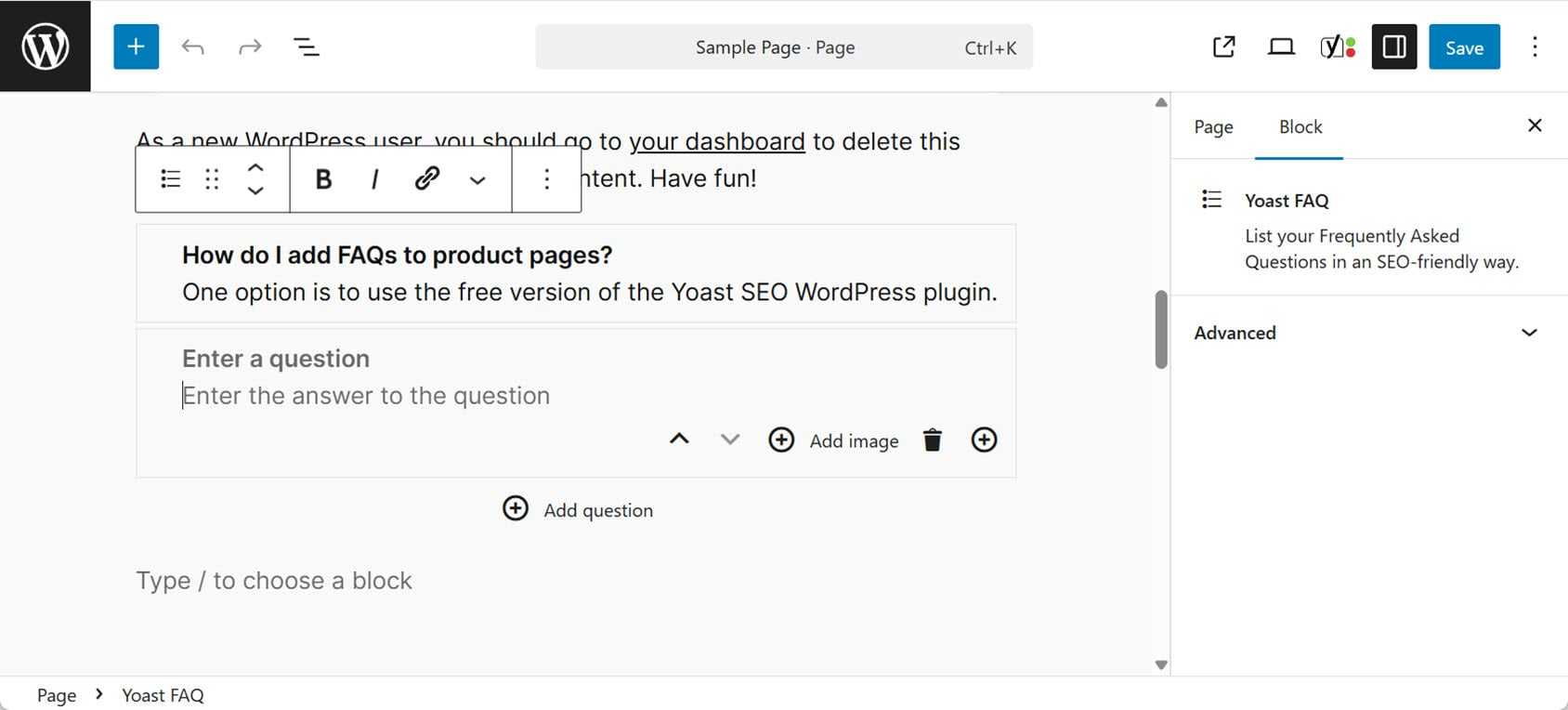 Adding FAQs with Yoast SEO