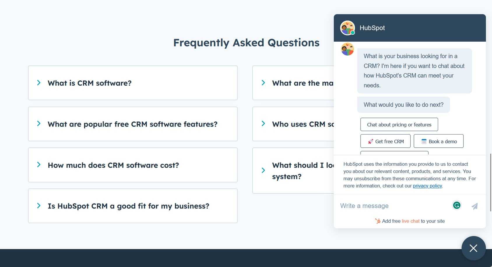 HubSpot Live Chat Example